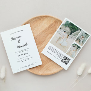 Convites Casamento com Código QR de Foto de Script Escrito 