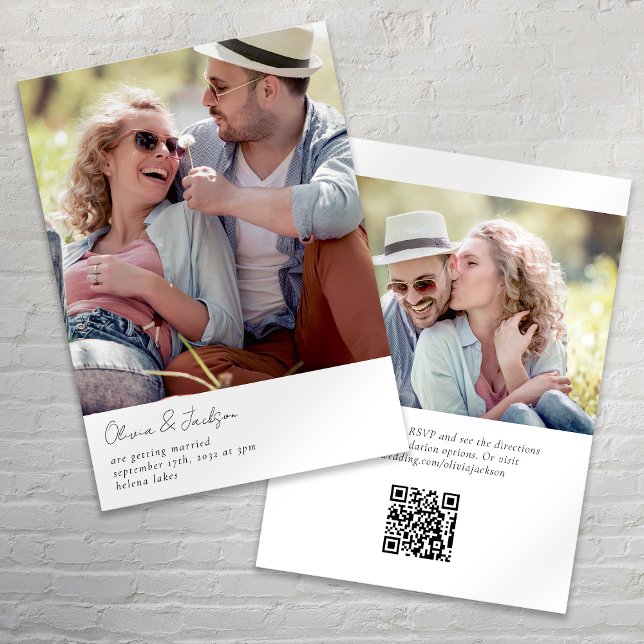 Convites Casamento com Código QR de Foto de Script Minimali (Criador carregado)