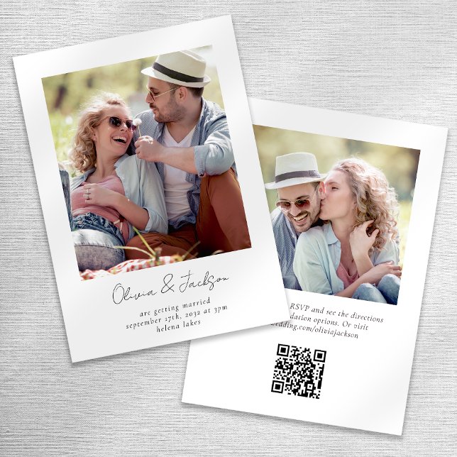 Convites Casamento com Código QR de Foto de Script Minimali (Criador carregado)