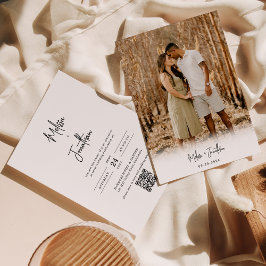 Convites Casamento com código QR de Foto de Script Minimali