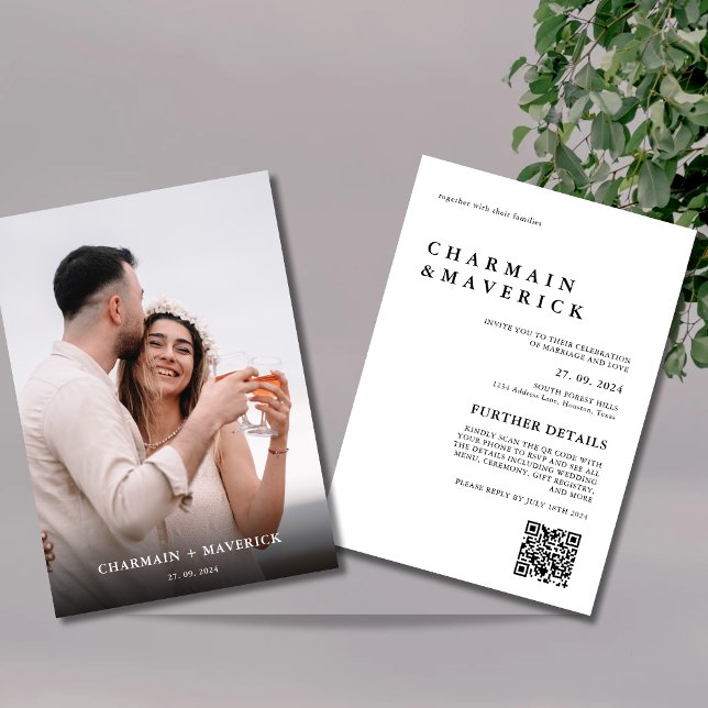 Convites Casamento com Código QR de Foto do Elegante Bold T (Criador carregado)