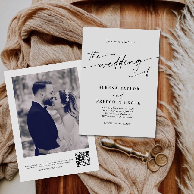 Convites Casamento com Código QR de Foto do Script Elegante (Criador carregado)