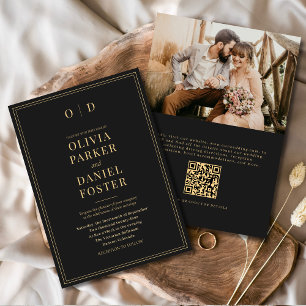 Convites Casamento com Código QR de Foto Dourada Elegante P