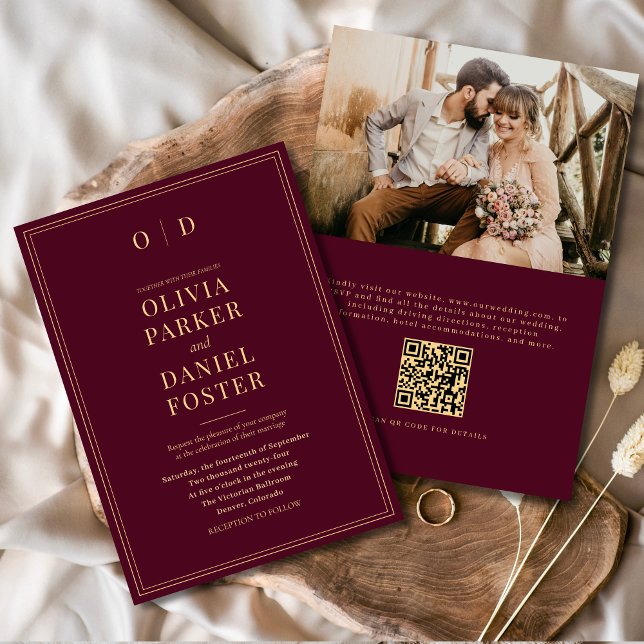 Convites Casamento com Código QR de Foto Dourado Elegante B (Criador carregado)