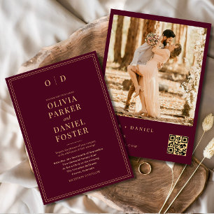 Convites Casamento com Código QR de Foto Dourado Moderno Bu