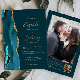 Convites Casamento com Código QR de Foto em Ágata Dourada A