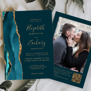 Convites Casamento com Código QR de Foto em Ágata Dourada A