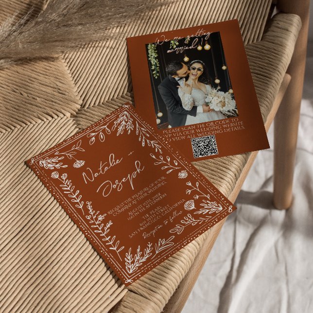 Convites Casamento com Código QR de Foto em Terracota Laran (Criador carregado)