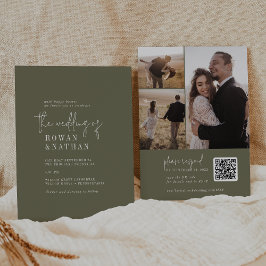Convites Casamento com Código QR de Foto em Verde Oliva Mod