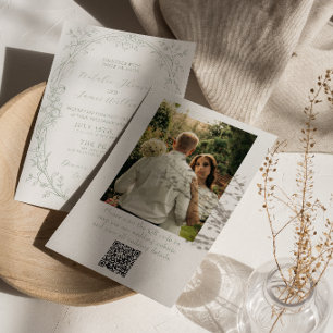 Convites Casamento com Código QR de Foto em Verde Salvia Cl
