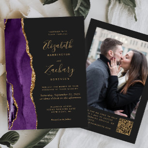 Convites Casamento com Código QR de Foto Escuro de Agate Do