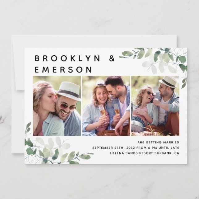 Convites Casamento com Código QR de Foto Eucalyptus 3 (Frente)