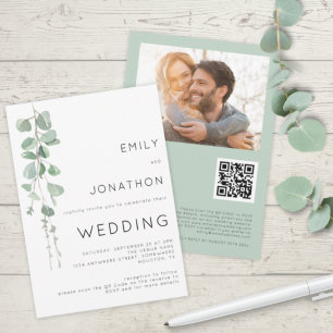 Convites Casamento com Código QR de Foto Eucalyptus Moderno