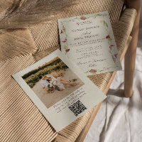Casamento com Código QR de Foto Floral Vintage Nou