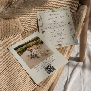 Convites Casamento com Código QR de Foto Floral Vintage Nou