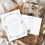 Convites Casamento com Código QR de Foto Francês Vintage vi<br><div class="desc">Traga seus convidados para uma era de elegância e romance com nosso Convite de Casamento Floral Azul Vitoriano Vintage. Inspirado pela opulência da era vitoriana e adornado com delicados florais azuis franceses, esse convite expele sofisticação do eterno. Feita com muita atenção aos detalhes, a intrincada design floral e a tipografia...</div>