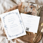 Convites Casamento com Código QR de Foto Francês Vintage vi<br><div class="desc">Traga seus convidados para uma era de elegância e romance com nosso Convite de Casamento Floral Azul Vitoriano Vintage. Inspirado pela opulência da era vitoriana e adornado com delicados florais azuis franceses, esse convite expele sofisticação do eterno. Feita com muita atenção aos detalhes, a intrincada design floral e a tipografia...</div>