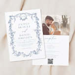 Convites Casamento com Código QR de Foto Francês Vintage vi<br><div class="desc">Traga seus convidados para uma era de elegância e romance com nosso Convite de Casamento Floral Azul Vitoriano Vintage. Inspirado pela opulência da era vitoriana e adornado com delicados florais azuis franceses, esse convite expele sofisticação do eterno. Feita com muita atenção aos detalhes, a intrincada design floral e a tipografia...</div>