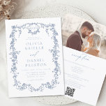 Convites Casamento com Código QR de Foto Francês Vintage vi<br><div class="desc">Traga seus convidados para uma era de elegância e romance com nosso Convite de Casamento Floral Azul Vitoriano Vintage. Inspirado pela opulência da era vitoriana e adornado com delicados florais azuis franceses, esse convite expele sofisticação do eterno. Feita com muita atenção aos detalhes, a intrincada design floral e a tipografia...</div>