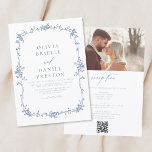 Convites Casamento com Código QR de Foto Francês Vintage vi<br><div class="desc">Traga seus convidados para uma era de elegância e romance com nosso Convite de Casamento Floral Azul Vitoriano Vintage. Inspirado pela opulência da era vitoriana e adornado com delicados florais azuis franceses, esse convite expele sofisticação do eterno. Feita com muita atenção aos detalhes, a intrincada design floral e a tipografia...</div>