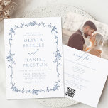 Convites Casamento com Código QR de Foto Francês Vintage vi<br><div class="desc">Traga seus convidados para uma era de elegância e romance com nosso Convite de Casamento Floral Azul Vitoriano Vintage. Inspirado pela opulência da era vitoriana e adornado com delicados florais azuis franceses, esse convite expele sofisticação do eterno. Feita com muita atenção aos detalhes, a intrincada design floral e a tipografia...</div>