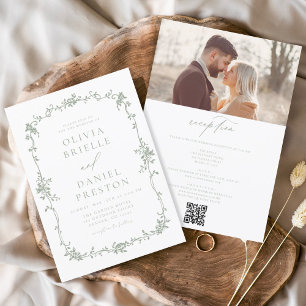 Convites Casamento com Código QR de Foto Francês Vintage vi
