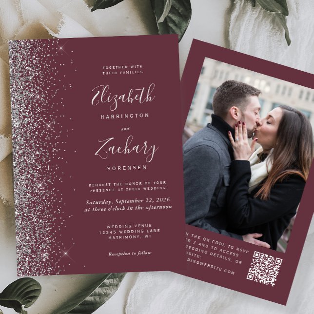 Convites Casamento com Código QR de Foto Glitter Foto de Pr (Criador carregado)
