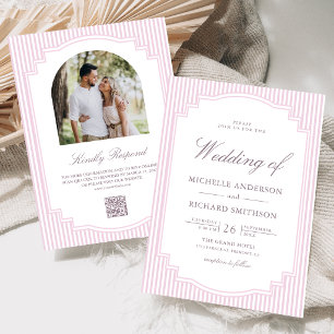 Convites Casamento com Código QR de Foto Listrada de Lavand