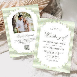 Convites Casamento com Código QR de Foto Listrado em Verde