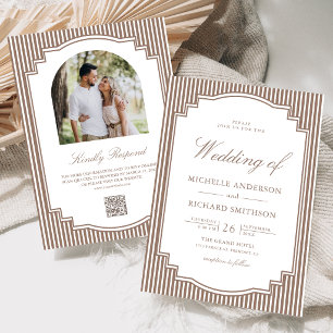 Convites Casamento com Código QR de Foto Marrom Listrada Cl
