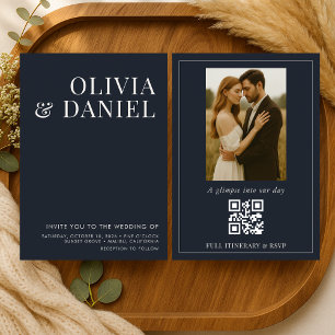 Convites Casamento com Código QR de Foto Minimalista Azul M