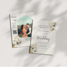 Convites Casamento com Código QR de Foto Peony Dourada Eleg