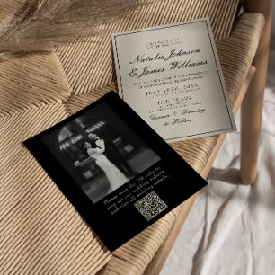 Convites Casamento com Código QR de Foto Preto e Branco Sof