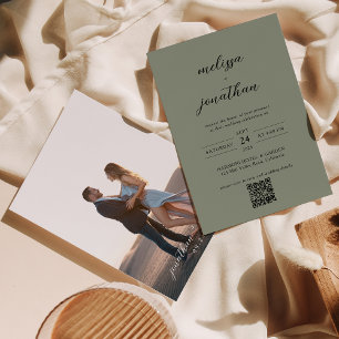 Convites Casamento com Código QR de Foto Preto e Verde Salv