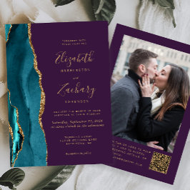 Convites Casamento com Código QR de Foto Roxo de Agato Dour