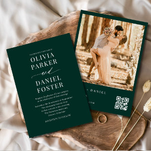 Convites Casamento com Código QR de Foto Verde Moderno Emer
