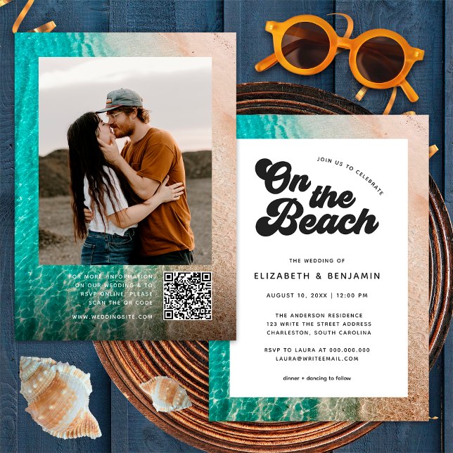 Convites Casamento com Código QR de Fotografia Tipográfica  (Front/Back)