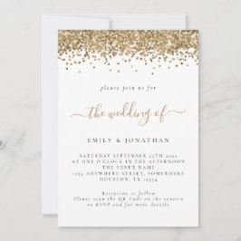 Convites Casamento com Código QR de Glitter Dourado Elegant
