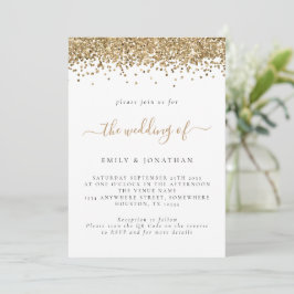 Convites Casamento com Código QR de Glitter Dourado Elegant