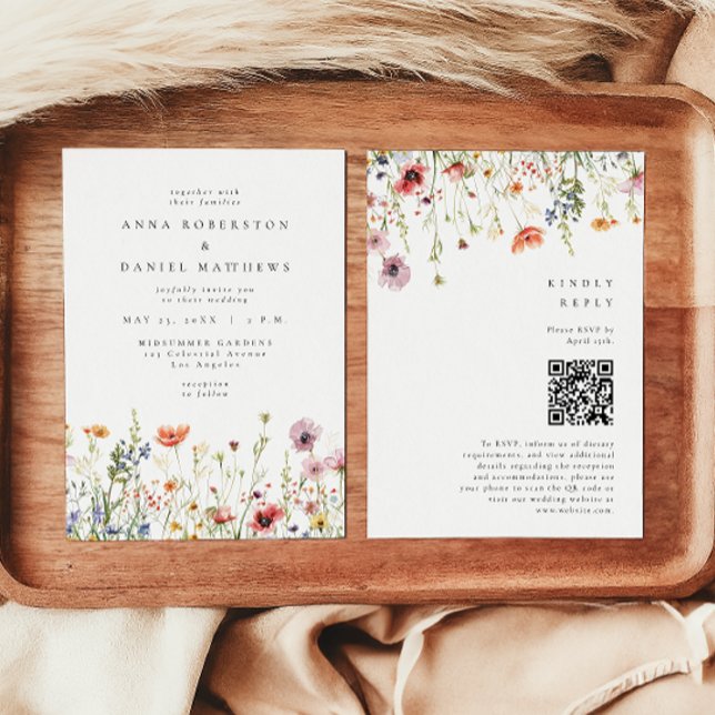 Convites Casamento com Código QR de Jardim Floral Elegante (Criador carregado)