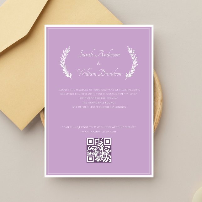 Convites Casamento com Código QR de Lavanda Elegante Floral (Criador carregado)