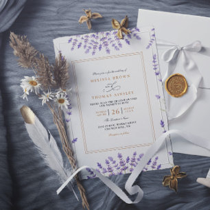 Convites Casamento com Código QR de Lavanda em Aquarela Clá