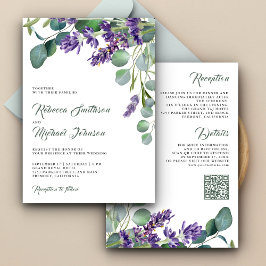 Convites Casamento com Código QR de Lavanda Eucalipto Rústi