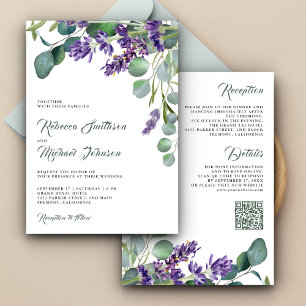 Convites Casamento com Código QR de Lavanda Eucalipto Rústi