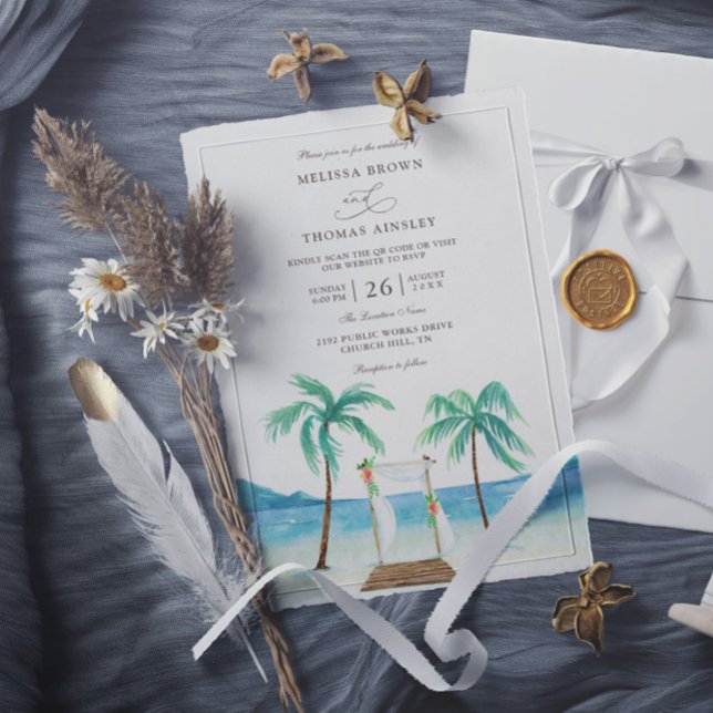 Convites Casamento com Código QR de Orçamento de Praia Trop (Criador carregado)