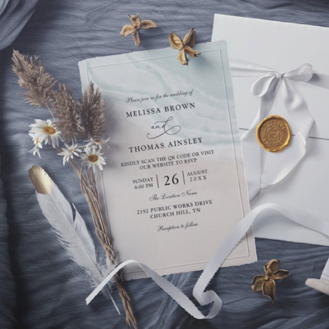 Convites Casamento com Código QR de Orçamento Ondas do Ocea (Criador carregado)