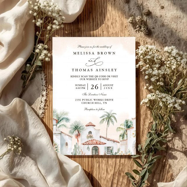 Convites Casamento com Código QR de Palma Tropical Mexicana (Criador carregado)