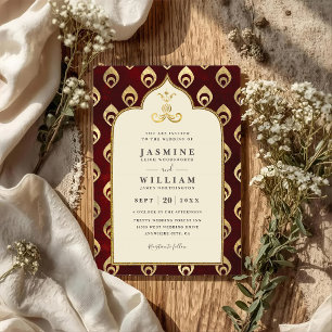 Convites Casamento com Código QR de Pavão Esmeralda Elegant