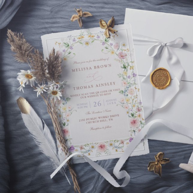 Convites Casamento com Código QR de Prado de Flores Silvest (Criador carregado)