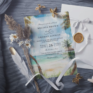 Convites Casamento com Código QR de Praia Tropical em Tulum